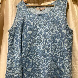 FLAX 100% Linen Tank Top- Large Blue Floral